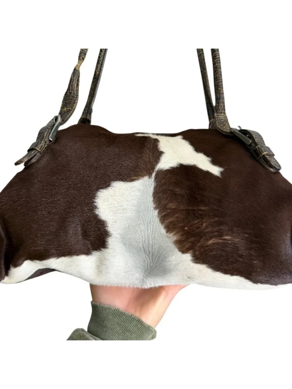 Miu Miu Cow Print Calf Hair Leather Shoulder Bag Slouchy Animal Print Maximalist
